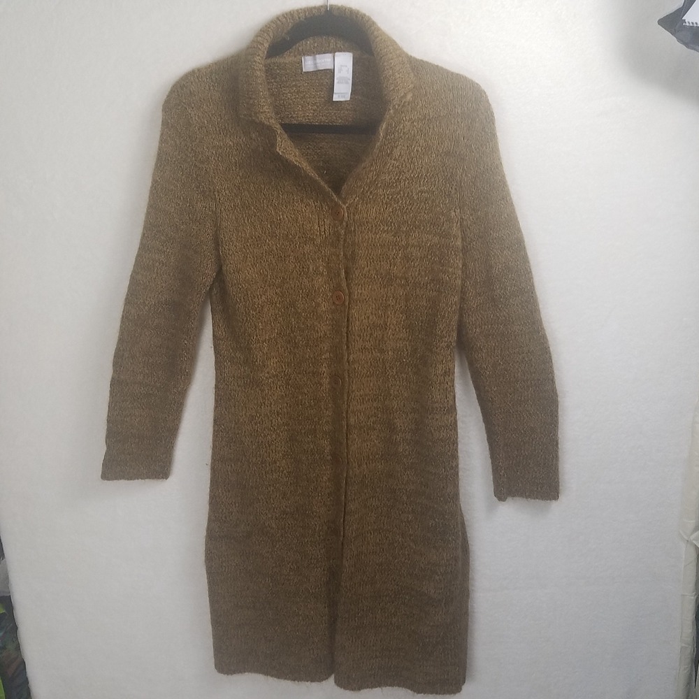 Liz Claiborne Cardigan Womens Petite Small Brown Excellent Mohair Blend Duster